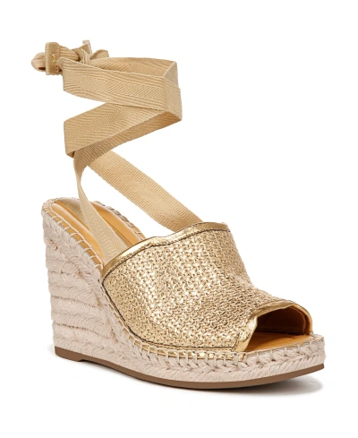 Franco Sarto Sierra Espadrille Wedge Sandals In Gold Raffia,faux Leather