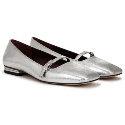 Franco Sarto Tayana Mary Jane Women's Silver Faux Leather Flat Shoes Gal970 In Metallic
