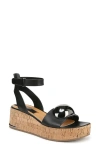 Franco Sarto Taysha Ankle Strap Platform Wedge Sandal In Black