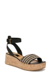 Franco Sarto Terry Ankle Strap Platform Wedge Sandal In Natural,black Raffia,faux Leather