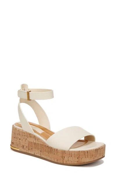Franco Sarto Terry Ankle Strap Platform Wedge Sandal In Ivory White Leather