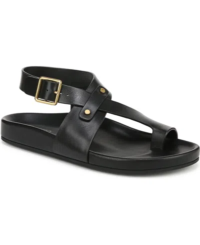 Franco Sarto Women's Blair Toe Loop Round Toe Flat Sandals In Black Leather