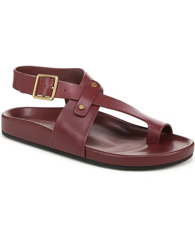 Franco Sarto Women's Blair Toe Loop Round Toe Flat Sandals In Bordo Red Leather