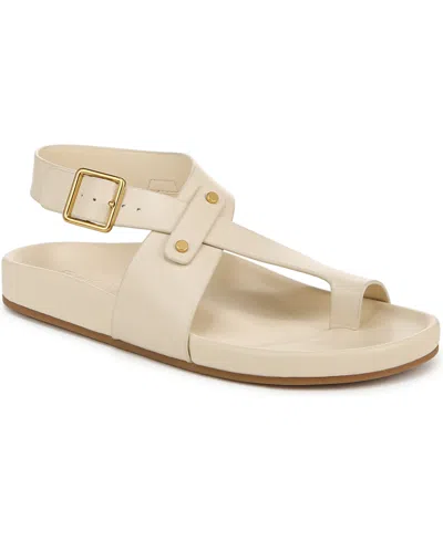 Franco Sarto Women's Blair Toe Loop Round Toe Flat Sandals In Ivory White Leather