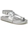 Franco Sarto Women's Blair Toe Loop Round Toe Flat Sandals In Silver Snake Print Faux Leather