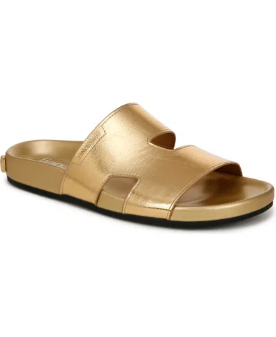 Franco Sarto Women's Britt Open Toe Slide Sandals In Gold Faux Leather