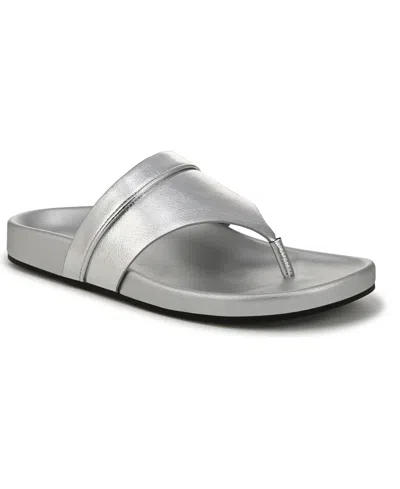 Franco Sarto Women's Brooks Open Round Toe Thong Sandals In Silver Faux Leather