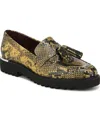 Franco Sarto Women's Carolynn Lug Sole Tassel Loafers In Yellow Snake Print Faux Leather