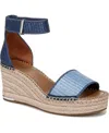 Franco Sarto Clemens Ankle Strap Wedge Sandal In Denim Blue Raffia