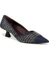 Franco Sarto Women's Darcy Pointed Toe Kitten Heel Pumps In Navy Multi Woven Fabric,faux Leather