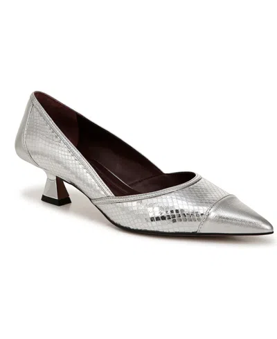 Franco Sarto Women's Darcy Pointed Toe Kitten Heel Pumps In Silver Snake Faux Leather