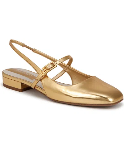 Franco Sarto Women's Destin Square Toe Mary Jane Slingback Flats In Gold Faux Leather