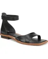 Franco Sarto Women's Elisa Open Square Toe Ankle Strap Flat Sandals In Black Snake Print Faux Leather