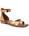 Franco Sarto Women's Elisa Open Square Toe Ankle Strap Flat Sandals In Gold Faux Leather