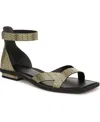 Franco Sarto Women's Elisa Open Square Toe Ankle Strap Flat Sandals In Green Snake Print Faux Leather