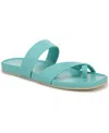 Franco Sarto Women's Estella Open Square Toe Slide Flat Sandals In Aqua Blue Faux Leather