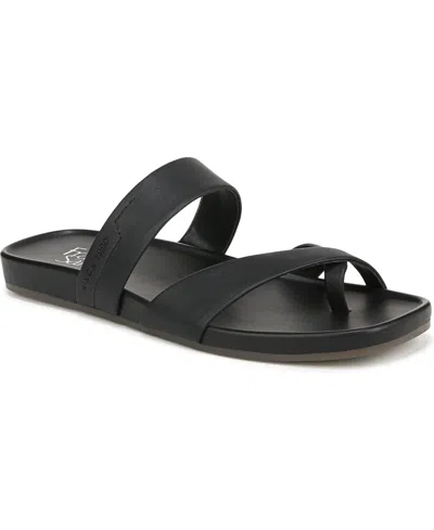 Franco Sarto Women's Estella Open Square Toe Slide Flat Sandals In Black Faux Leather