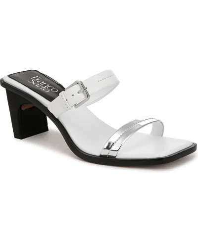 Franco Sarto Women's Frenza Open Square Toe Slide Dress Sandals In White,silver Leather,faux Leather