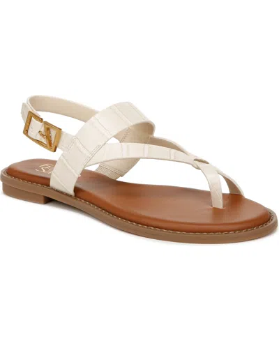 Franco Sarto Women's Gabby Open Round Toe Slingback Flat Sandals In White Croc Print Faux Leather