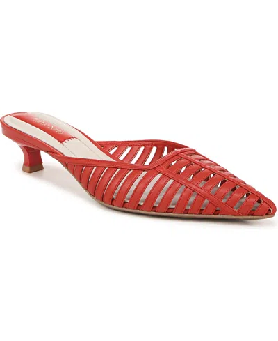 Franco Sarto Women's Marlina Fisherman Pointed Toe Kitten Heel Mules In Vintage Red Faux Leather