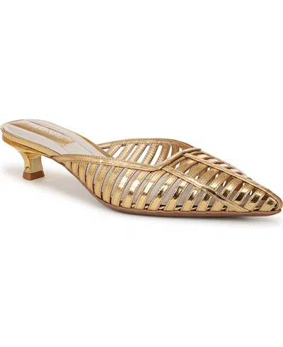 Franco Sarto Women's Marlina Fisherman Pointed Toe Kitten Heel Mules In Gold Faux Leather