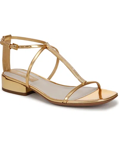 Franco Sarto Women's Misty Open Square Toe Strappy Sandals In Gold Faux Leather