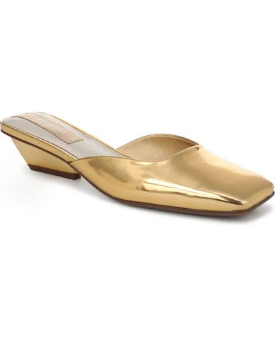 Franco Sarto Women's Nicola Square Toe Sculpted Heel Mules In Orca Gold Faux Leather