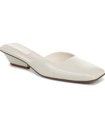 Franco Sarto Women's Nicola Square Toe Sculpted Heel Mules In White Faux Patent