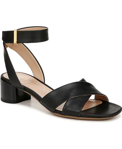 Franco Sarto Women's Noel Open Toe Block Heel Strappy Sandals In Black Faux Leather