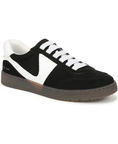 Franco Sarto Women's Ponti Lace Up Low Top Sneakers In Black,white Fabric,faux Leather