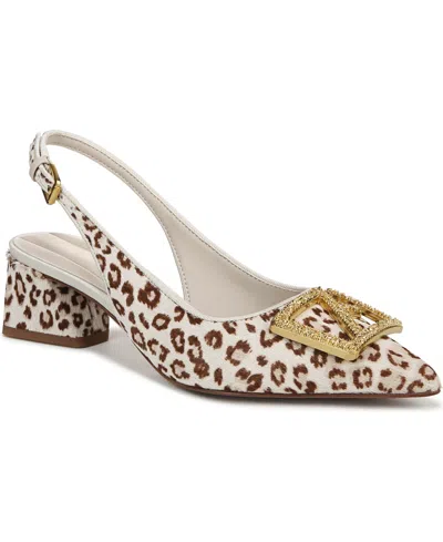 Franco Sarto Women's Racer Ornament Pointed Toe Block Heel Slingback Pumps In Cream White Calf Hair
