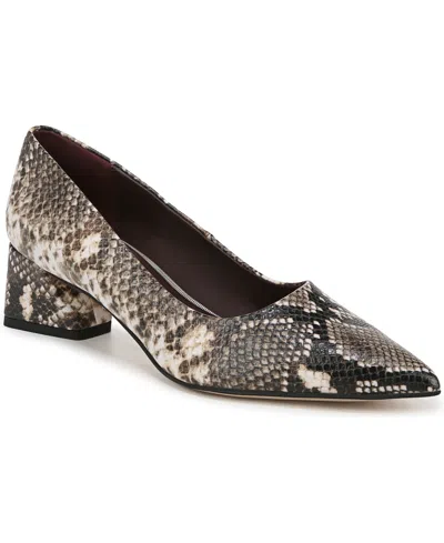 Franco Sarto Women's Racer Pointed Toe Block Heel Pumps In Grey Snake Print Faux Leather
