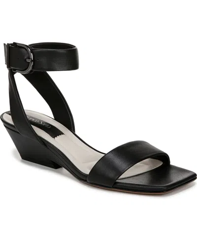 Franco Sarto Women's Savini Open Square Toe Ankle Strap Dress Sandals In Black Leather