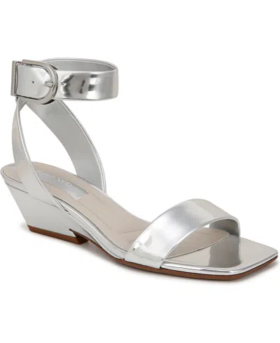 Franco Sarto Women's Savini Open Square Toe Ankle Strap Dress Sandals In Silver Faux Leather