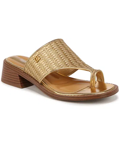 Franco Sarto Women's Sia Toe Loop Block Heel Slide Dress Sandals In Gold Fabric