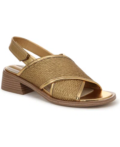 Franco Sarto Women's Silvie 2 Square Toe Slingback Sandals In Gold Raffia