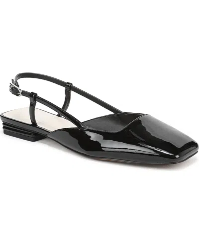 Franco Sarto Women's Tadella Square Toe Slingback Flats In Black Patent Faux Leather