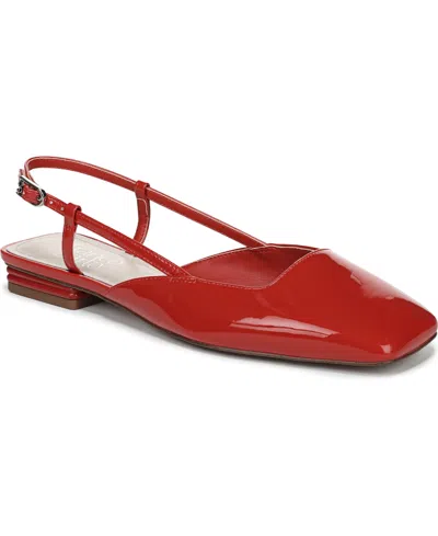 Franco Sarto Women's Tadella Square Toe Slingback Flats In Red Patent Faux Leather