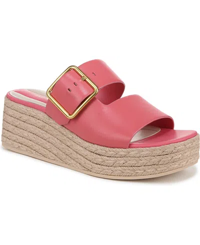 Franco Sarto Women's Taziana Open Square Toe Espadrille Slide Platform Sandals In Strawberry Pink Leather