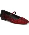 Franco Sarto Women's Tinsley Rhinestone Square Toe Mary Jane Flats In Red Gemstone,fabric