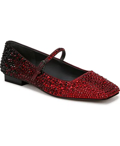 Franco Sarto Women's Tinsley Rhinestone Square Toe Mary Jane Flats In Red Gemstone,fabric