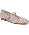 Franco Sarto Women's Tinsley Square Toe Mary Jane Flats In Pink Tweed Fabric