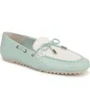 Franco Sarto Women's Zepher Square Toe Apron Toe Boat Shoes In Seaside Blue,white Leather