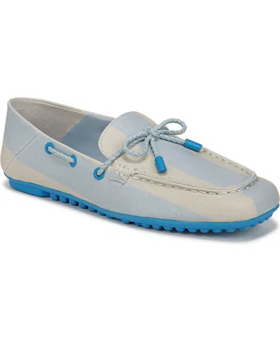 Franco Sarto Women's Zepher Square Toe Apron Toe Boat Shoes In Soft Blue Stripe Twill Fabric