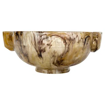 Pre-owned Francois Decorchemont 1928 François Décorchemont Bowl Deux Anses Frises Triangles Glass Pate De Verre In Brown