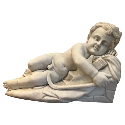 Pre-owned François Duquesnoy Marble Sleeping Cupid Statue In The Style Of  In Brown
