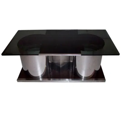 Pre-owned François Monnet French Dry Bar Cocktail Table Glass & Steel - Pair Available In Black