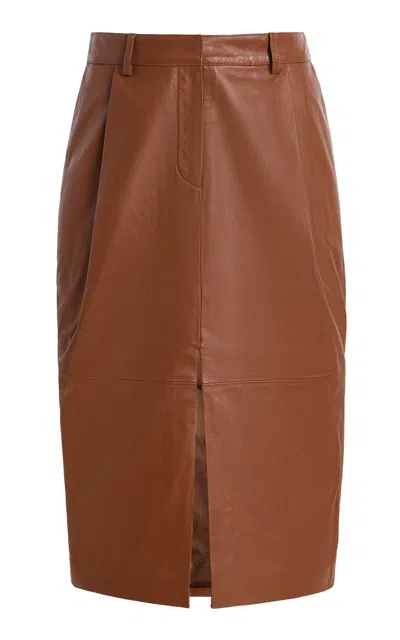 Francoise Françoise Aka Leather Midi Skirt In Brown