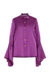 Francoise Asia Flared-sleeve Silk Top In Purple