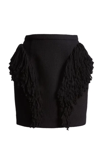 Francoise Bia Fringed Tweed Skirt In Black